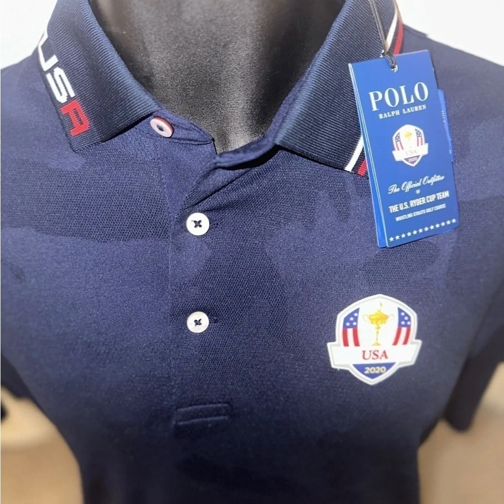 RLX Ralph Lauren Polo Shirt USA 2020 United We Stand Ryder Cup Golf Blue Camo